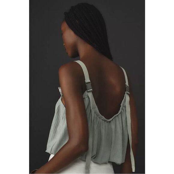 NEW By Anthropologie Sheer Mint Ribbed Buckle Bubble Tank Top Small or Medium - Picture 4 of 5